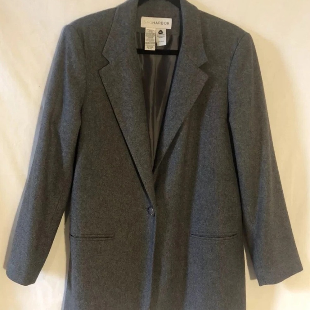 Vtg Sag Harbor Womens 12 Gray Lined Woolrich Wool Single Button 90s Blazer Coat